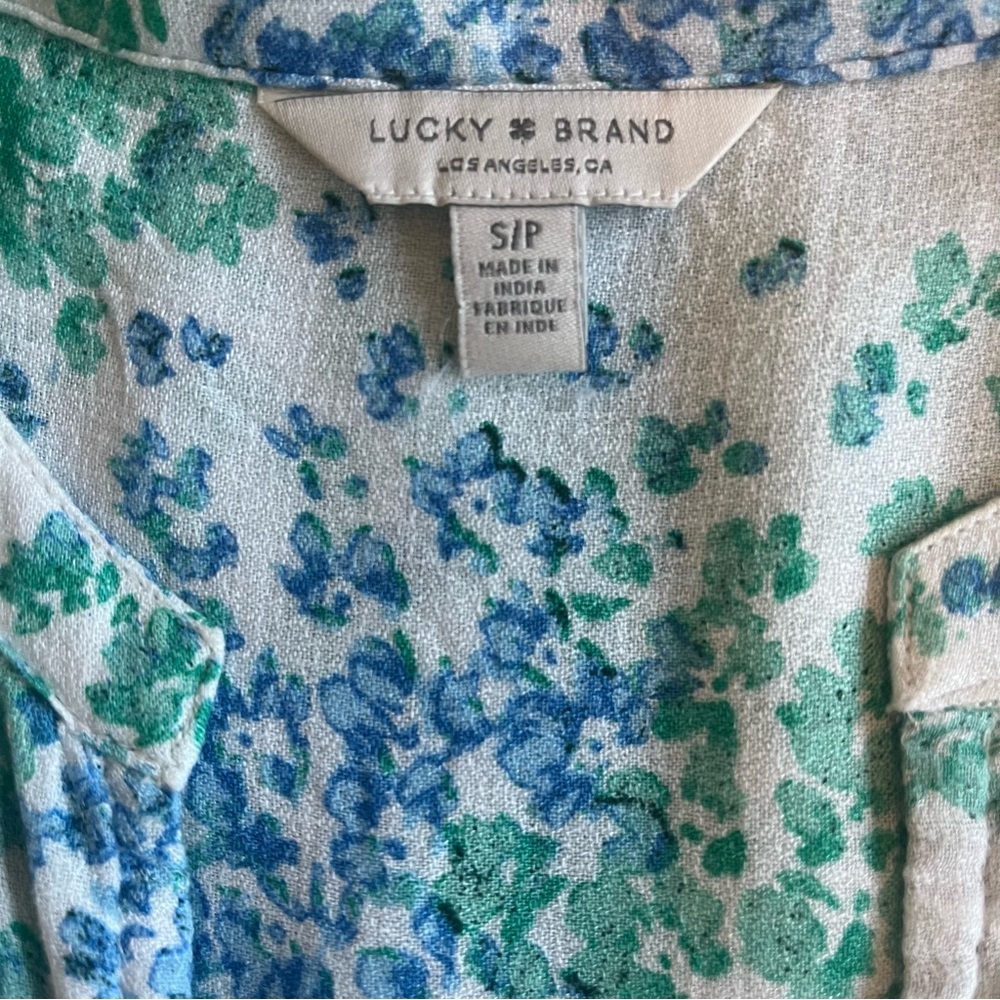 Lucky Brand Women’s Teal, Blue, and White Floral Printed Peasant Boho Top Size S